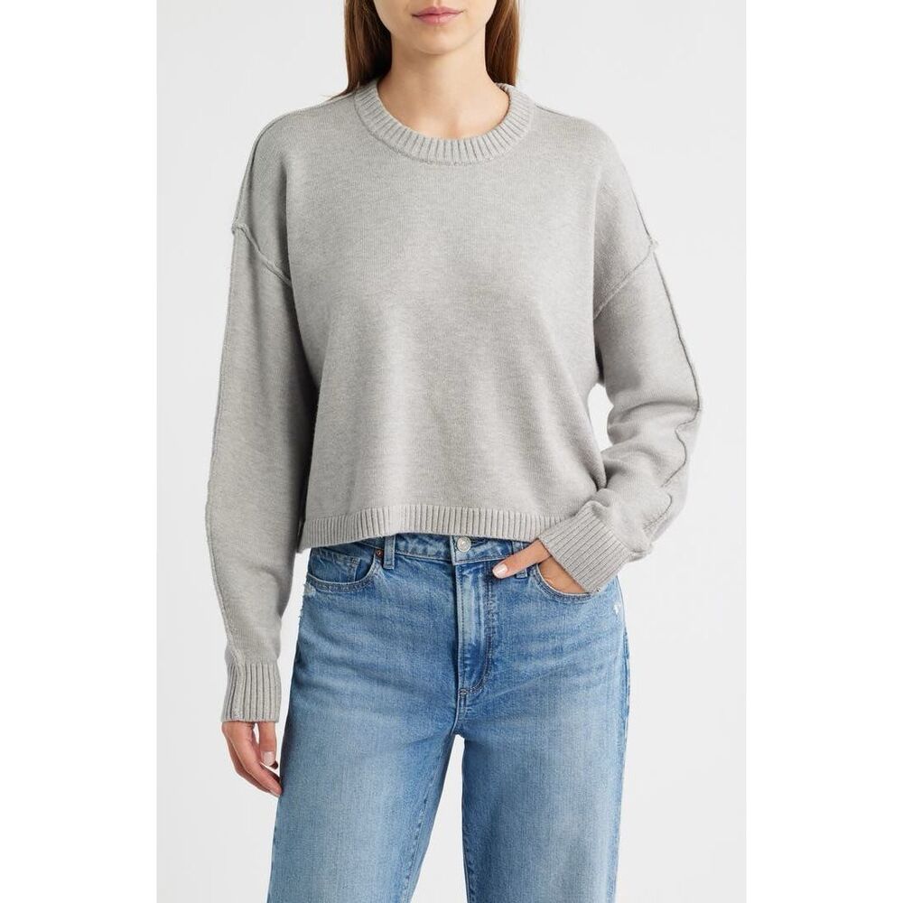 Good American Cozy Crewneck Sweater Heather‎ Gray Size 3XL